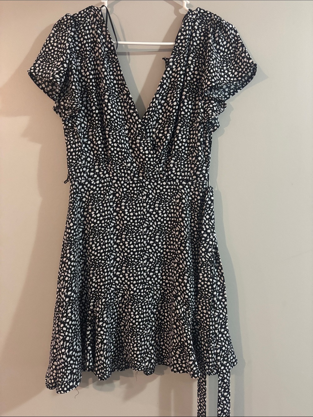 Francesca's Black and White Dot Wrap-Style Mini Dress